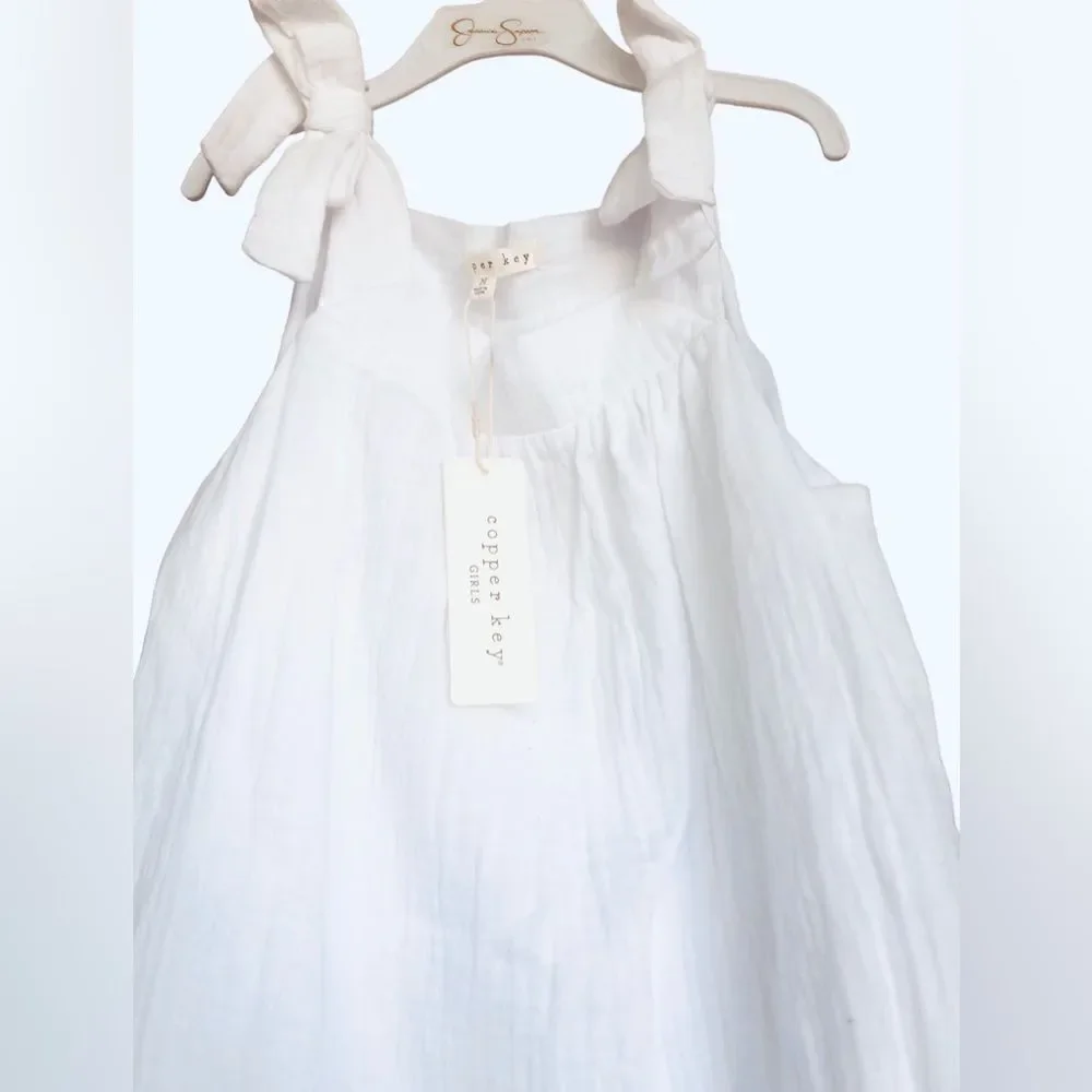 NWT GIRLS COOPER KEY WHITE SHOULDER STRAPS SIMPLE SUMMER DRESS WRINKLE LINED